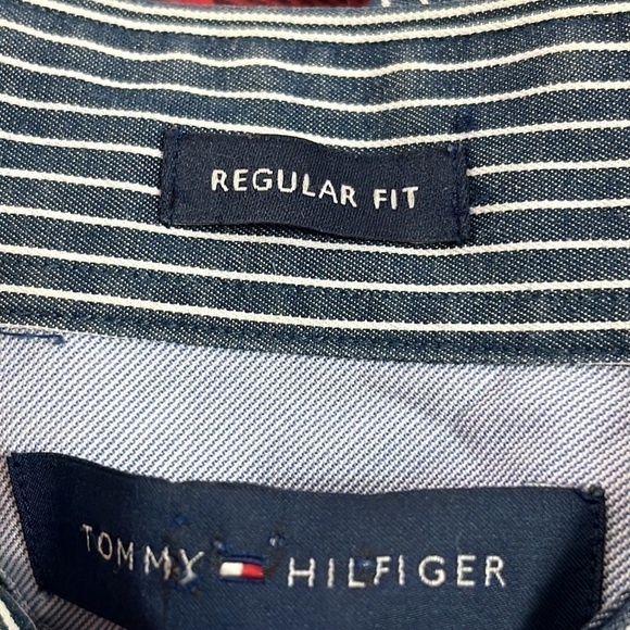Tommy Hilfiger Button Front Shirt Men's Size 16.5 Blue & White Striped Cotton‎ - Picture 7 of 12